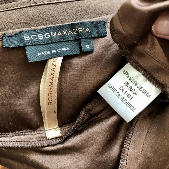 BCBGMaxAzria 6 Silk Ruffle Babydoll Dress Brown - Picture 8 of 9